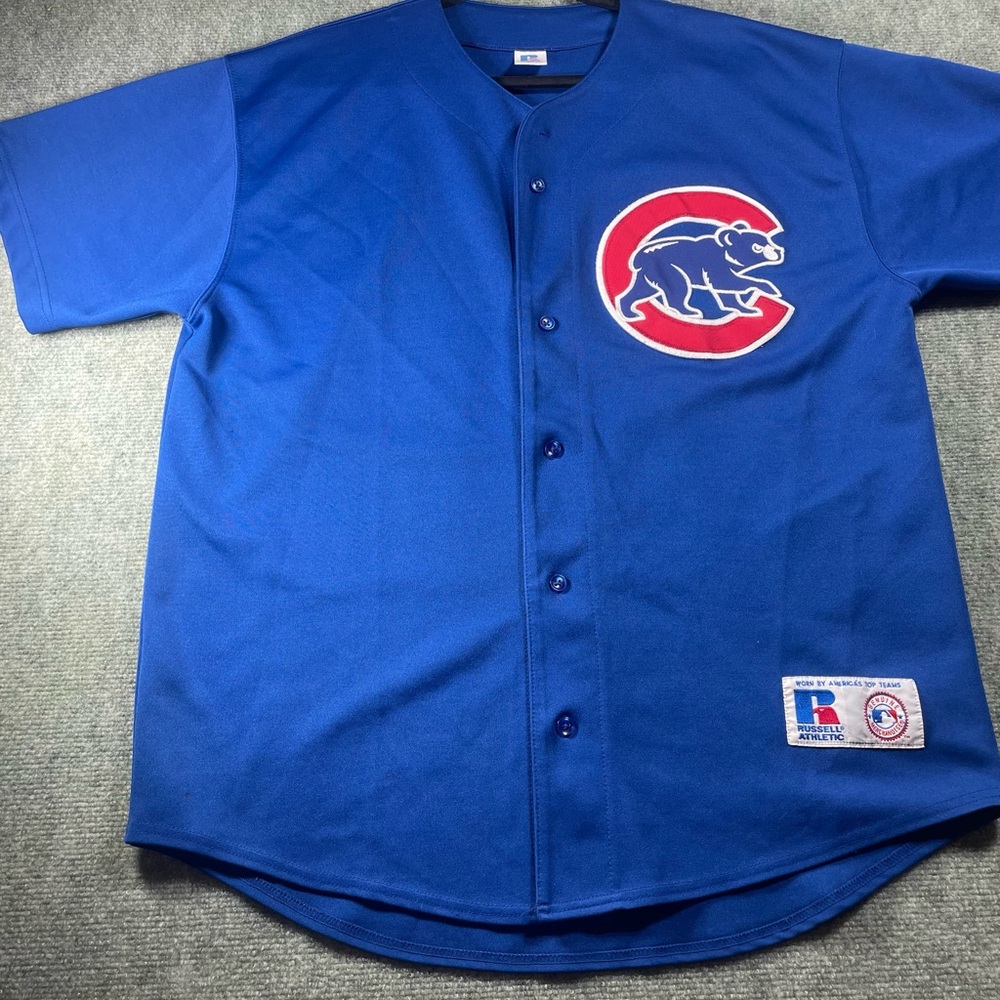Vintage Russell Athletic Blue Chicago Cubs Button-Front Jersey with Red Logo